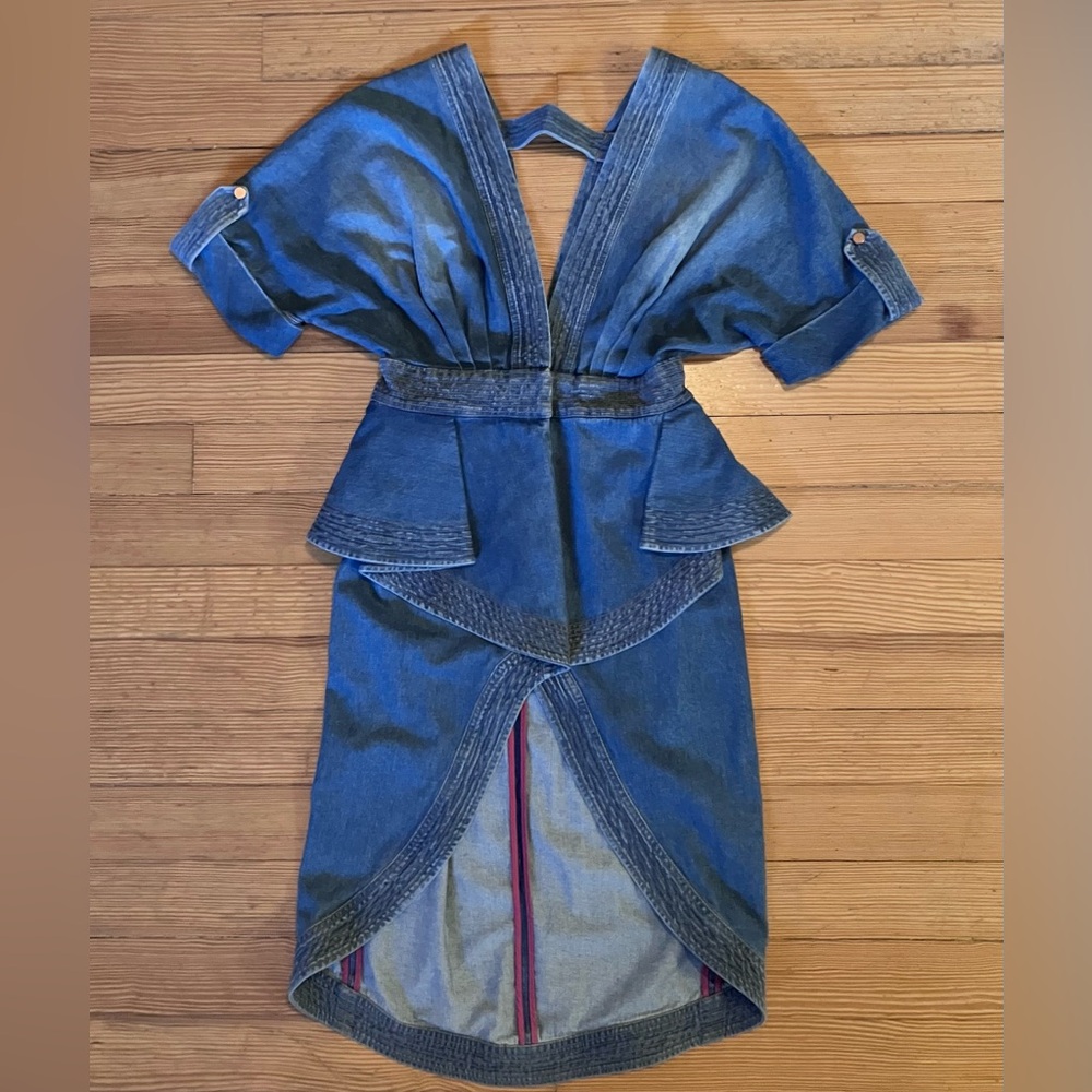 Johanna Ortiz Nuevo Mexicana Denim Trench Coat Dress Sz 4 - Picture 5 of 15